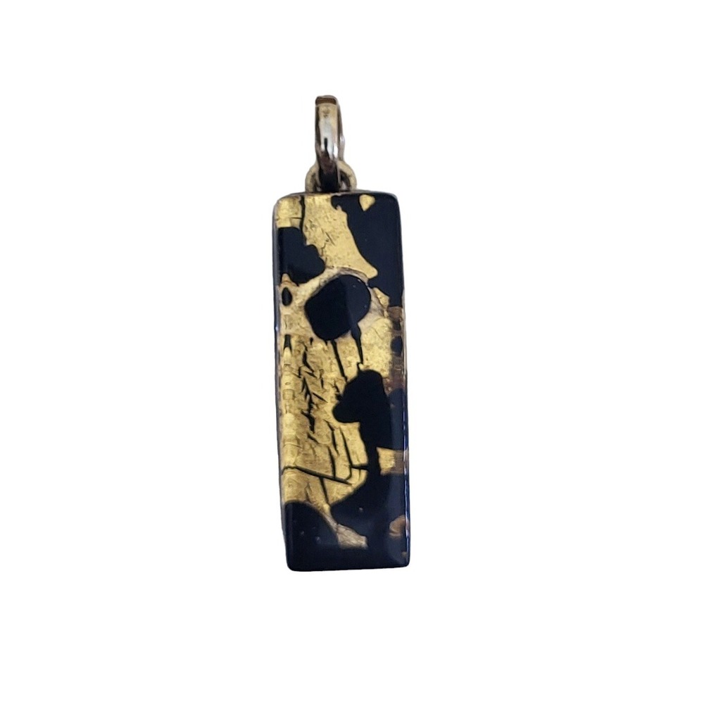 Murano Glass Necklace Pendant Black and Gold Bar